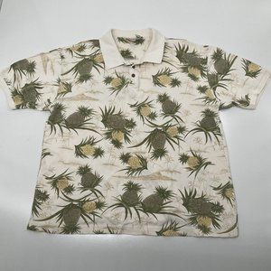 Cherokee Waikiki Wear Mens Polo Shirt Hawaiian Hula Surf White Pineapple XL